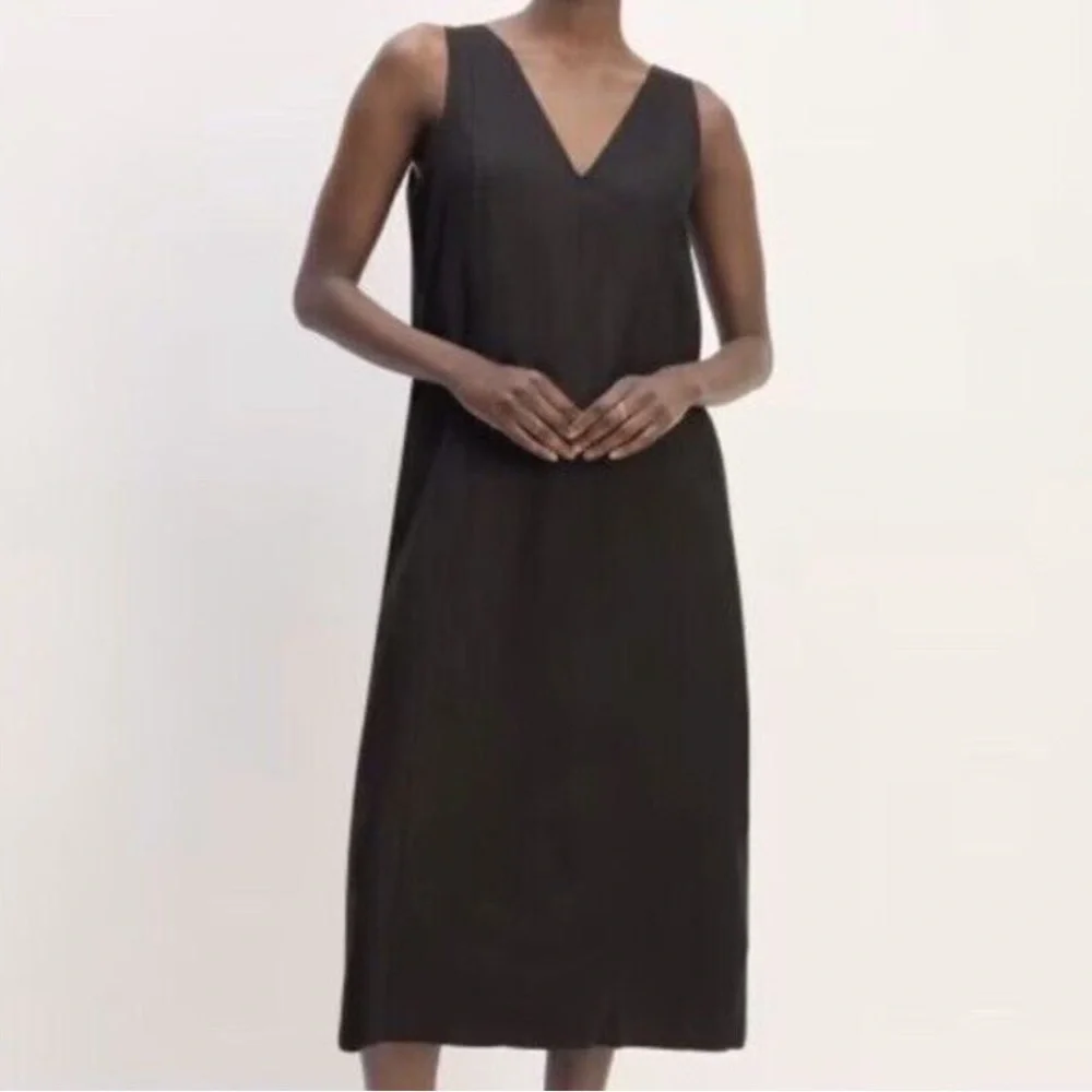 Everlane *Flaw Flax Linen Dress Off White 6 Sleeveless V-neckline Midi Travel